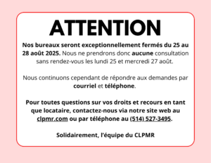 Fermeture des bureaux la semaine du 25 août Fermeture des bureaux la semaine du 25 août