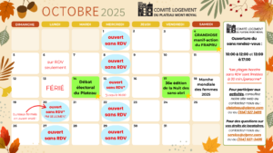 Calendrier du mois d’octobre 2025