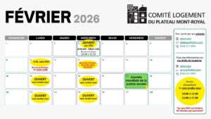 Calendrier du mois de février 2026