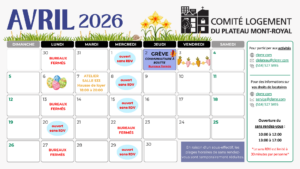 Calendrier du mois d&rsquo;avril 2026