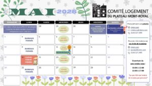 Calendrier du mois de mai 2026