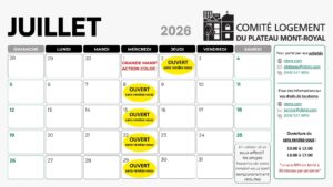 Calendrier du mois de juillet 2026